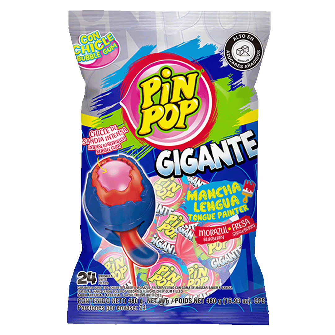 Chupeta Pin Pop Gigante Mancha Lengua Morazul - Fresa x24 Pin Pon x22gr