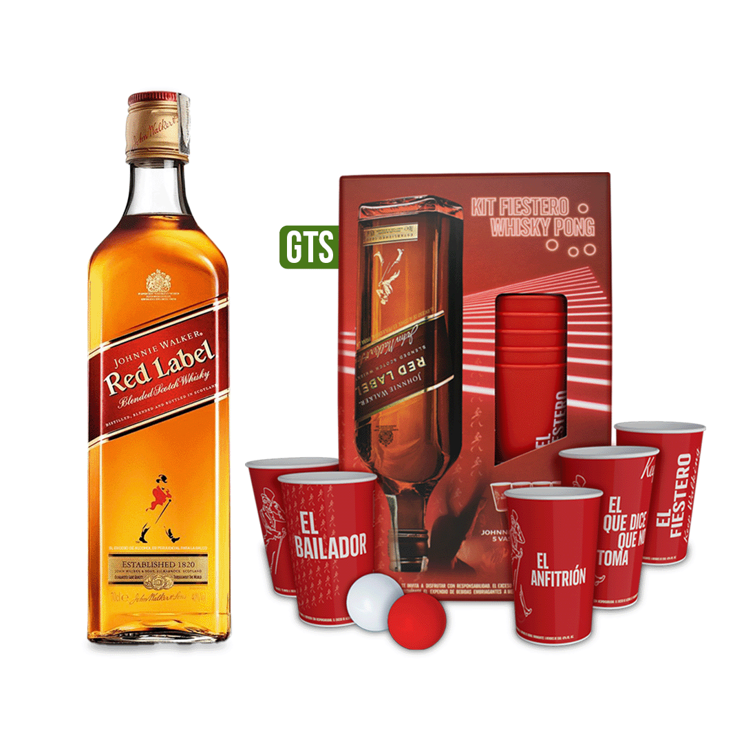Johnnie Walker Red Label x700ml Gts Pack Jw Red Pong 5 Vasos 5 Ping Pong