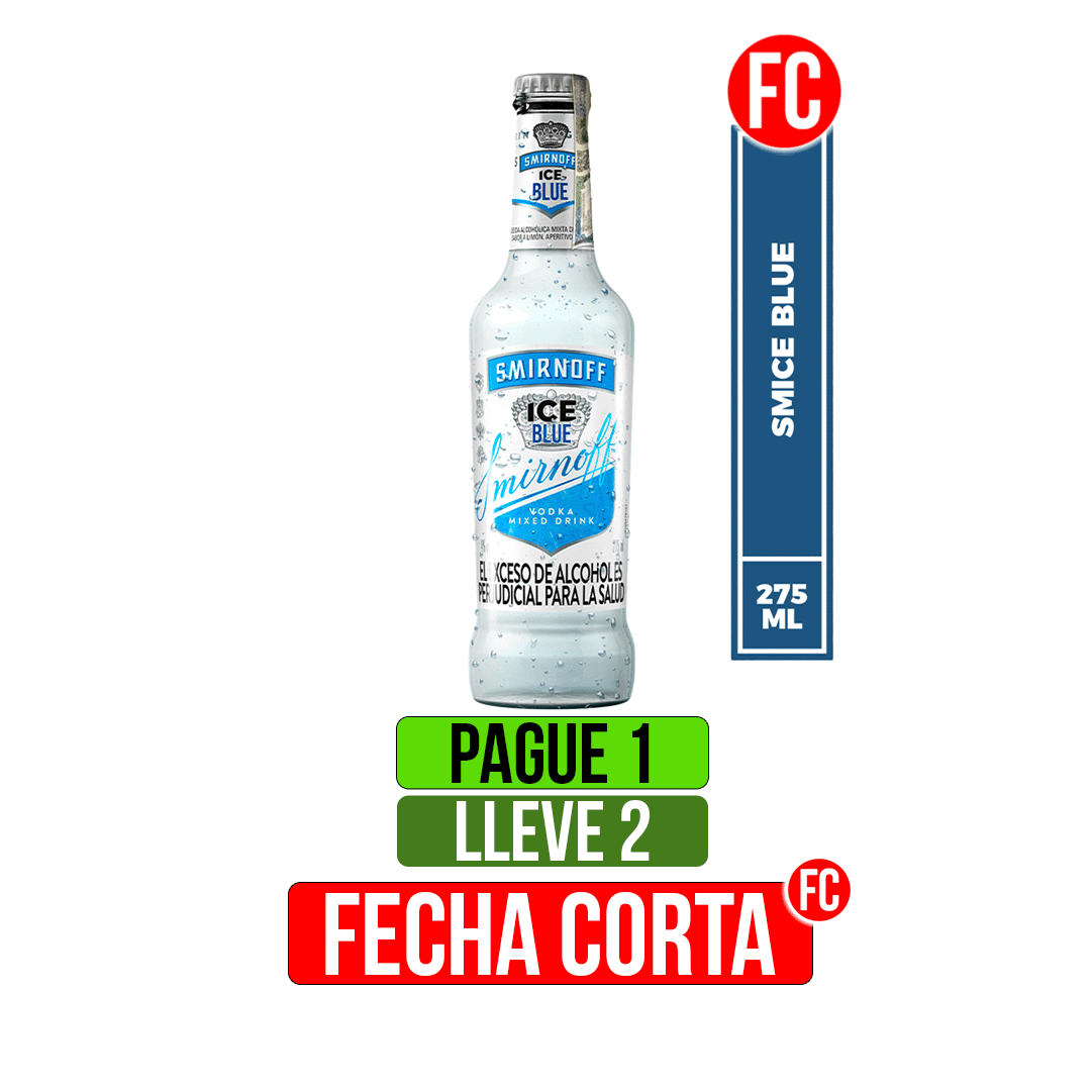 Pague 1 Lleve 2Un Vodka Smirnoff Ice Blue x275ml
